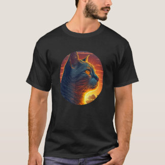 Camiseta Gato olhando para o pôr do sol