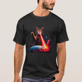 Camiseta Gato Olhos de Laser Divertido Espaço & Amantes de