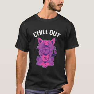 Camiseta Gato Om Aum Símbolo Meditação Assento de Lótus Yog