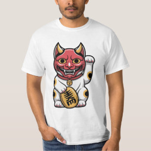 Camiseta Gato Oni   Gato Mítico Japonês com Máscara Oni   C