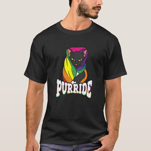 Camiseta Gato Orgulho Arco-íris do Purride (Frente)