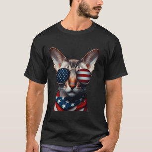 Camiseta Gato Oriental de Pelo Curto 4 de Julho Dia da Inde