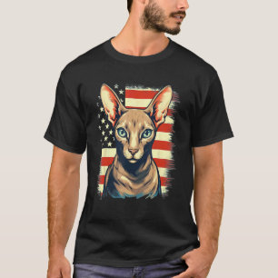 Camiseta Gato Oriental de pelo curto com bandeira dos EUA n