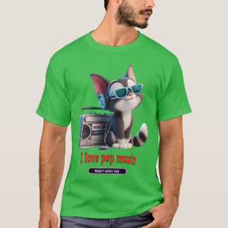 Camiseta gato ouvindo música pop garota