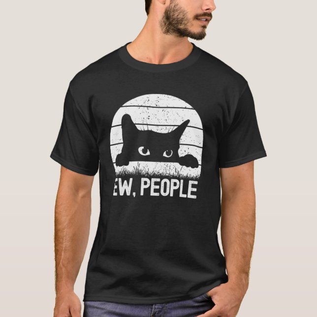 Camiseta Gato Ow Pessoas Sarcásicas Piada Estilo Retro Pret (Frente)