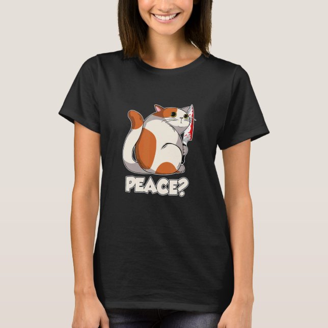 Camiseta Gato Pacífico Gato Assassinato Com Faca (Frente)