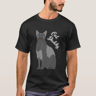 Camiseta Gato Pai Gato Cinza com Olhos Azuis para Desi Pai
