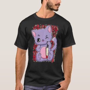 Camiseta Gato Pastel Goth Com Adaga Mágica Para Yandere E