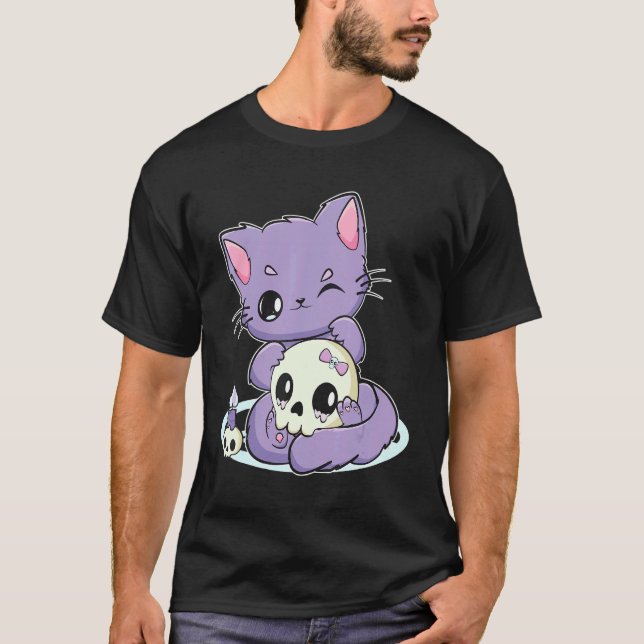 Camiseta Gato Pastel Goth Com Item Mágico Para Witchcore E  (Frente)