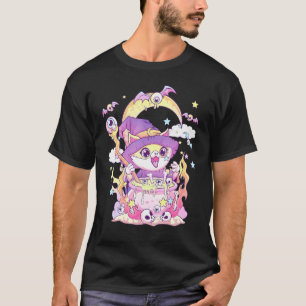 Camiseta Gato Pastel Gótico Wiccano Caveira e Gato Sinistro