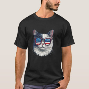 Camiseta Gato Patriótico Balançando Óculos de Sol Fantasia 
