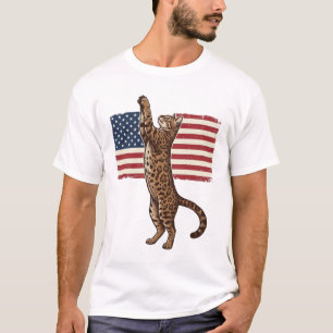 Camiseta Gato Patriótico Bandeira Americana Design Vetorial