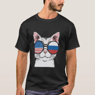 Camiseta Gato Patriótico com Óculos de Bandeira Americana R