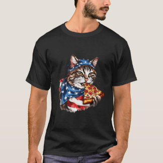 Camiseta Gato Patriótico Come Pizza 4 De Julho Bandeira Ame