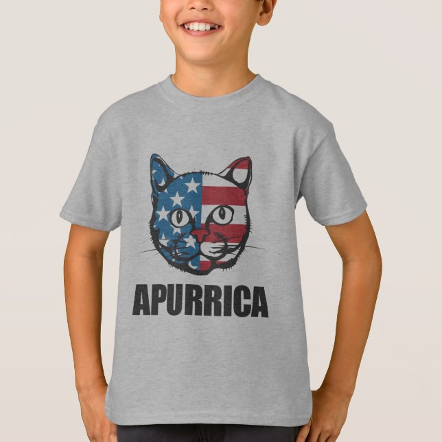 Camiseta Gato patriótico da bandeira americana de Apurrica (Frente)