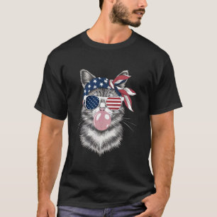 Camiseta Gato Patriótico de 4 de Julho Sopra Bolha de Gato