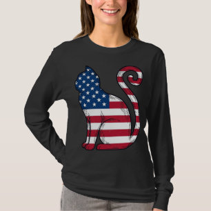 Camiseta Gato Patriótico Desenho Vetorial de Gravura Vintag