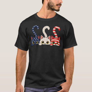 Camiseta Gato Patriótico do Dia 4 de Julho Bandeira America