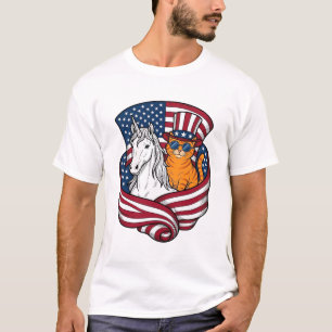 Camiseta Gato Patriótico e Design Vetorial Vintage de Unicó