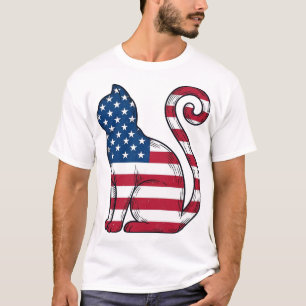 Camiseta Gato Patriótico Ilustração Vintage Vetorial Design