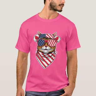 Camiseta Gato Patriótico Óculos de Sol Bandeira Americana 4
