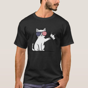 Camiseta Gato Patriótico Sem Reis com Óculos e Coroa Engraç