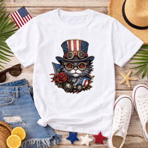 Camiseta Gato Patriótico Steampunk com Óculos