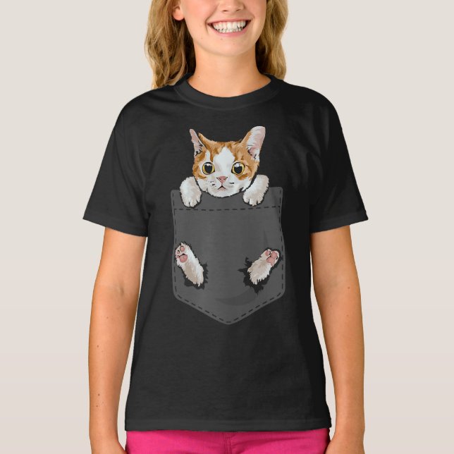 Camiseta Gato Pega Em Pocket Cute Cat Lovers  | Pet Lover (Frente)