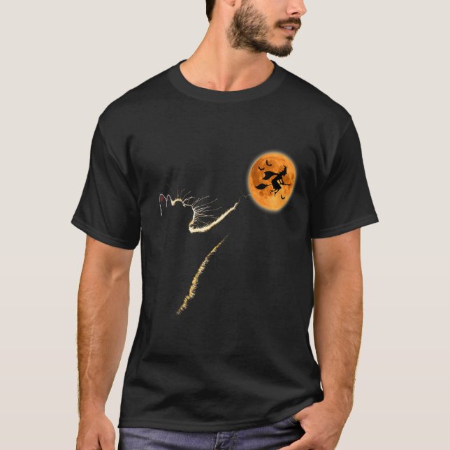 Camiseta Gato Pegando O Fato De Gato De Bruxa Da Lua (Frente)