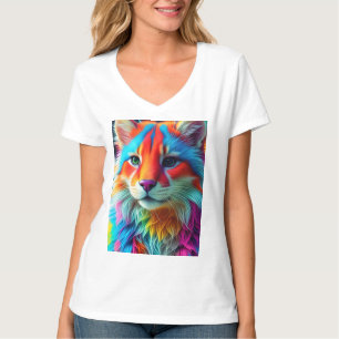 Camiseta Gato Peludo de Cores de Arco-Íris-68587