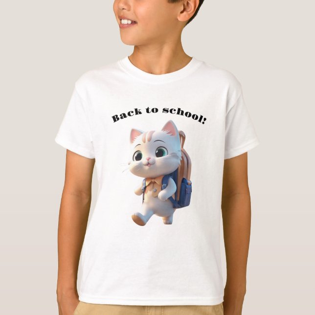 Camiseta Gato pequeno indo para a escola (Frente)