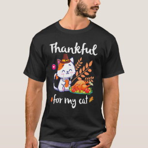 Camiseta Gato Peregrino Comendo Abóbora Ação de Graças Grat