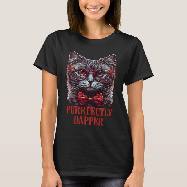 Camiseta Gato perfeitamente chique usando gravata borboleta (Frente)