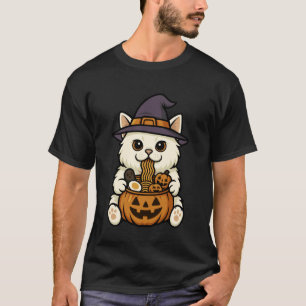 Camiseta Gato Persa Assustador Abóbora Macarrão Japonês Ram