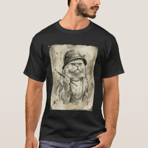 Camiseta Gato Persa Bandido Estilo Tinta Japonesa Divertido