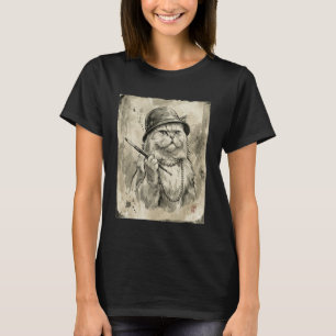 Camiseta Gato Persa Bandido Estilo Tinta Japonesa Engraçado
