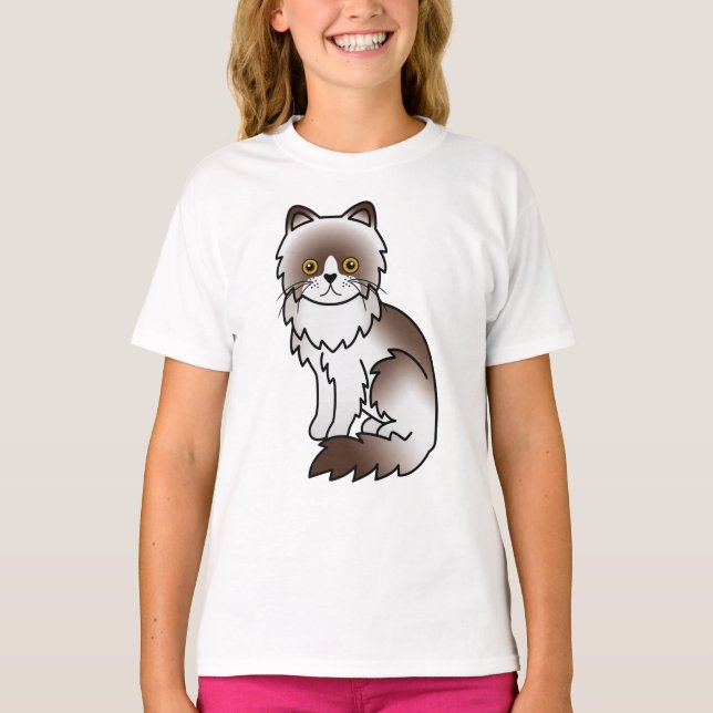 Camiseta Gato Persa Bi-Color Chocolate Desenho Animado Fofo (Frente)