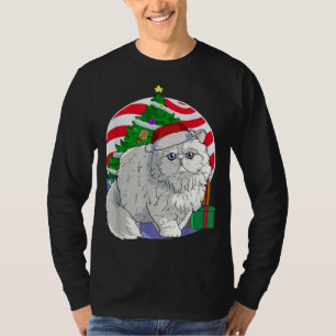 Camiseta Gato Persa Bonito Papai noel Decado de Árvore de N