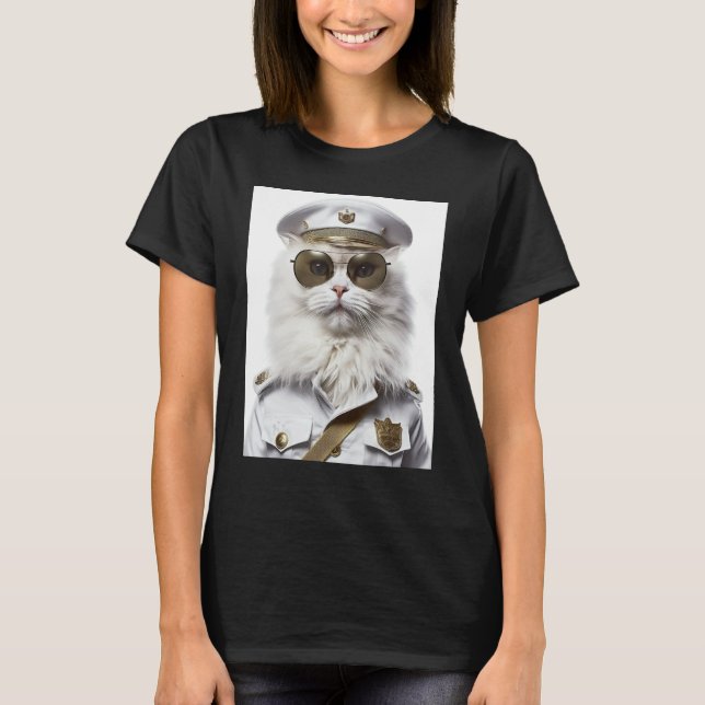 Camiseta gato persa branco boné militar (Frente)