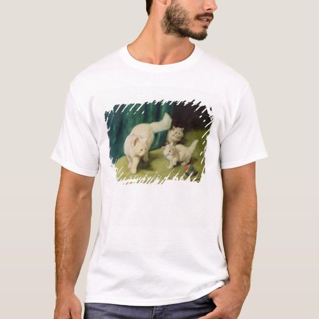 Camiseta Gato persa branco com dois gatinhos (Frente)