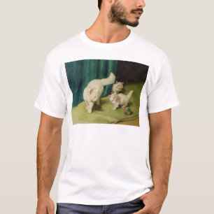 Camiseta Gato persa branco com dois gatinhos