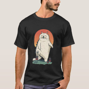 Camiseta Gato Persa Branco Engraçado Mal-humorado Catzilla 