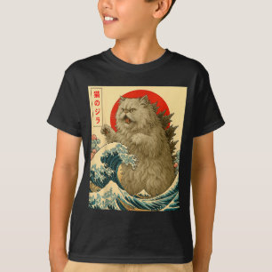 Camiseta Gato Persa Catzilla Arte Japonês Para Homens Mulhe