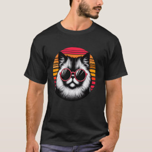 Camiseta Gato Persa Chinchila Óculos de Sol Retro Pôr do So