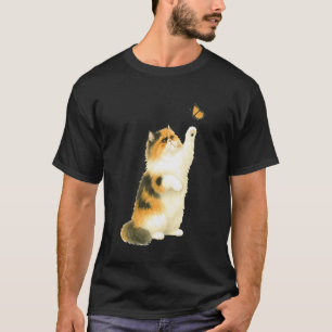 Camiseta Gato Persa Curioso Alcançando Borboleta Monarca Na
