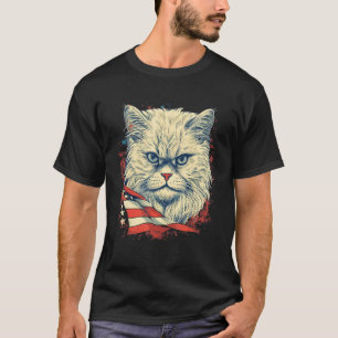 Camiseta Gato Persa da Bandeira dos EUA 4 de Julho