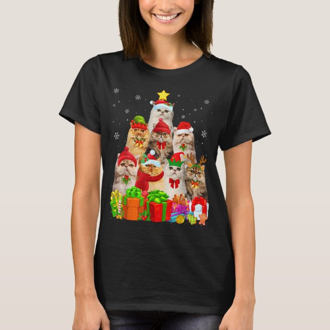 Camiseta Gato Persa de Árvore Gentil, doido de Natal (Frente)