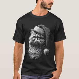 Camiseta gato persa de Natal com chapéu de Papai Noel Felin