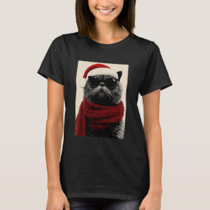 Camiseta Gato Persa de Natal com Óculos de Sol Chapéu de Pa