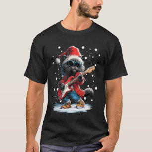 Camiseta Gato Persa de Natal Tocando Violão Músico Engraçad